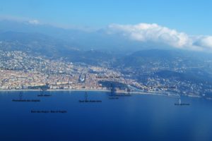 aerial view of a city and water