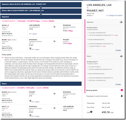 LAX-HKT $430 MU Mar6-20