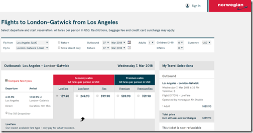 LAX-LGW $160ow DY Mar7