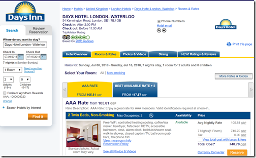 Days Hotel Waterloo London AAA 106 GBP