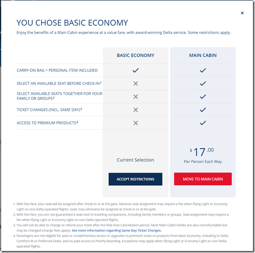 Delta Basic Economy $17 add-on