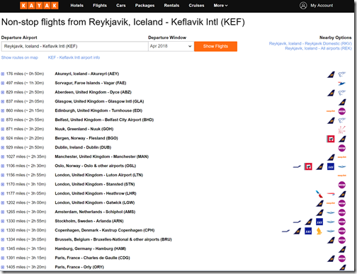 KEF nonstop flights