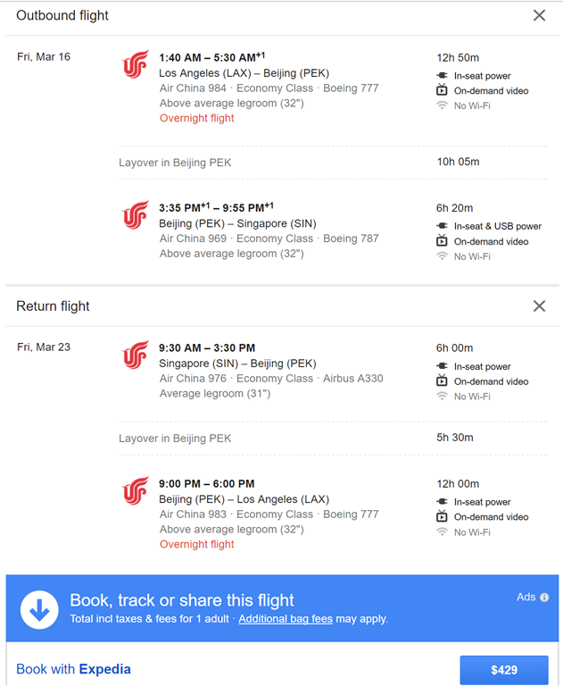 a screenshot of a flight schedule