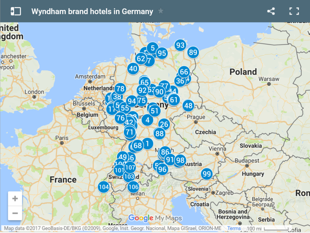 Wyndham Rewards Map Germany, Austria, Switzerland 107 hotels – Loyalty ...