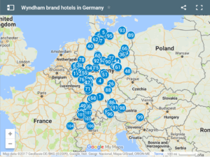 a map of germany with blue dots