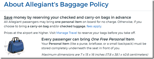 Allegiant free bag size