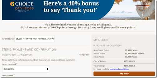 Choice Privileges 40% bonus to Feb 5