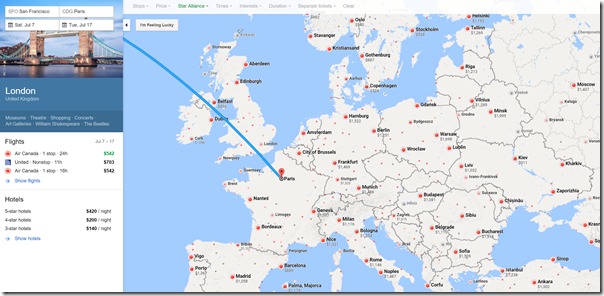 Google Flights July fares SFO-Europe