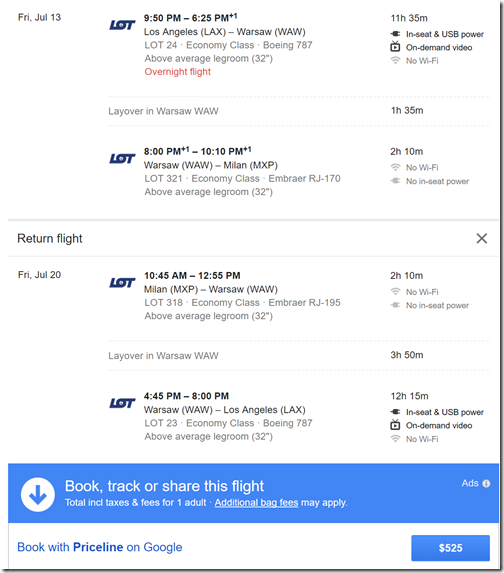 a screenshot of a flight information