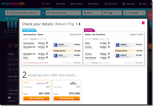 SFO-FCO $491 UA Jul24-Aug 7