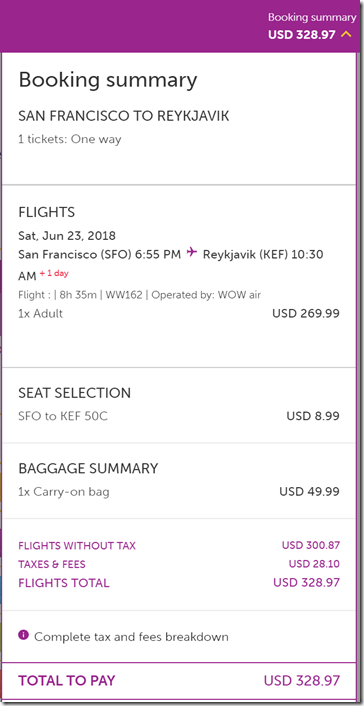 SFO-KEF $329 WOW June 23 carrybag-seat