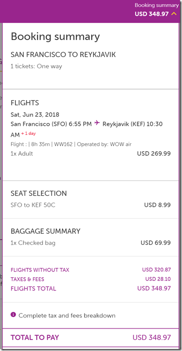 SFO-KEF $349 WOW checked bag-seat
