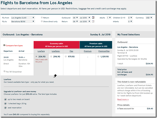 a screenshot of a flight schedule