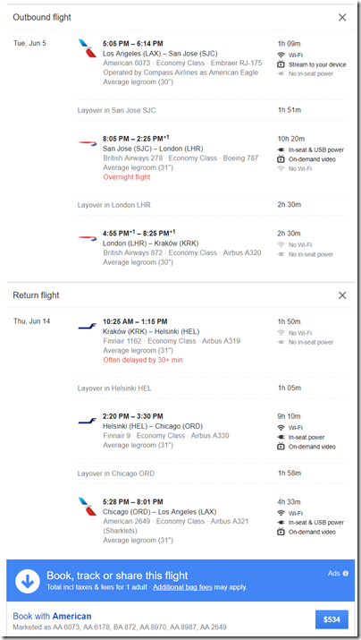 LAX-KRK $534 AA Jun5-14