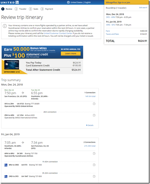 SFO-ARN $625 Dec 24-Jan4 UA-2