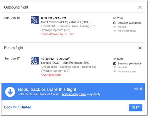 SFO-OGG $397 UA Jun10-17