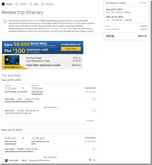 SFO-OSL $540 UA Jul1-15