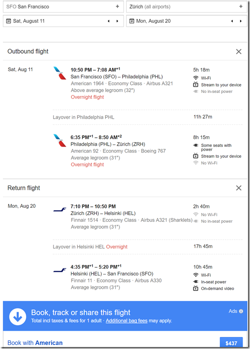 SFO-ZRH $436 AA Aug11-20