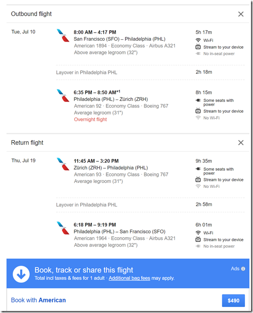 a screenshot of a flight schedule