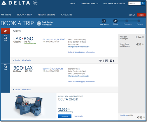 LAX-BGO $793.61 DL-PE