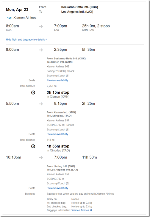 LAX-CGK-2 $436 Xiamen Apr16-23