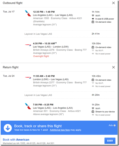 a screenshot of a flight schedule