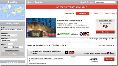 Park Inn Ostrava $620 10 nights