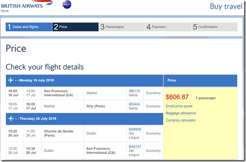 SFO-CDG $607 BA Jul16-26