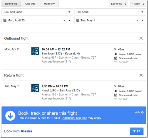 SJC-LIH $197 AS Apr23-May1