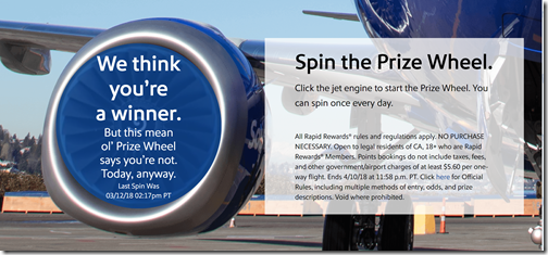 Southwest Spin the Prize