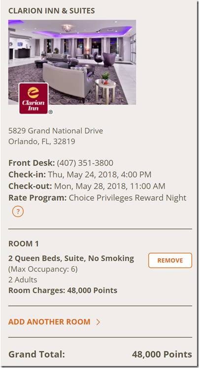 Clarion Inn Suite 48K May24-28