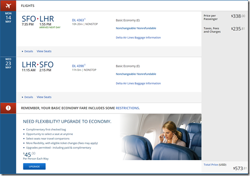 SFO-LHR $573 DL May14-23