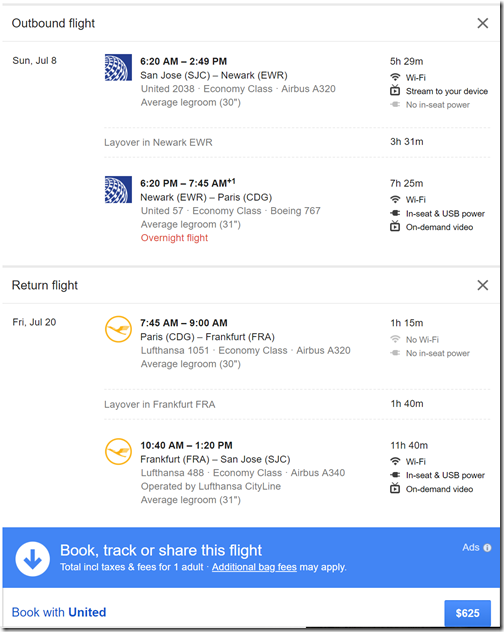 SJC-CDG $624 UA Jul8-20