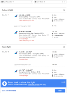 a screenshot of a flight schedule