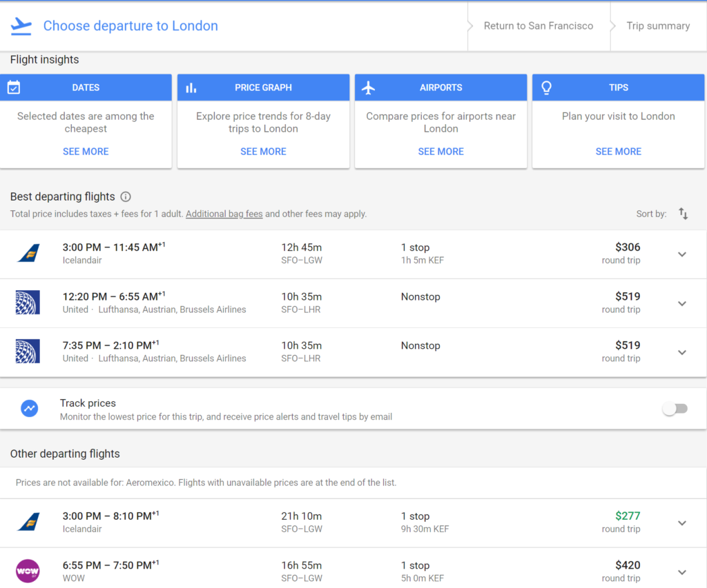 Navigating new Google Flights fare calendar, fare matrix and fare maps