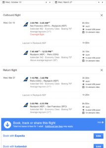 a screenshot of a flight schedule