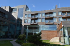 a building with glass windows