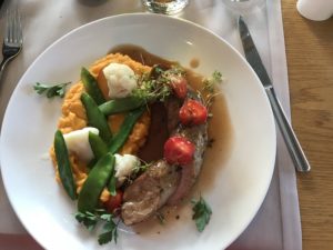 a plate of food with a fork and knife