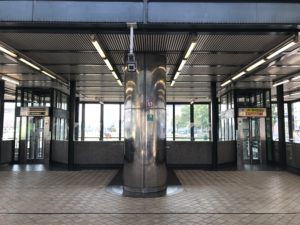 a metal pillar in a building