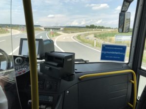 a view from inside of a bus