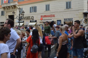 a group of people standing in a crowd