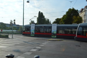 a train on a street