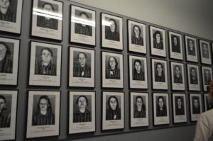 a group of framed photos on a wall
