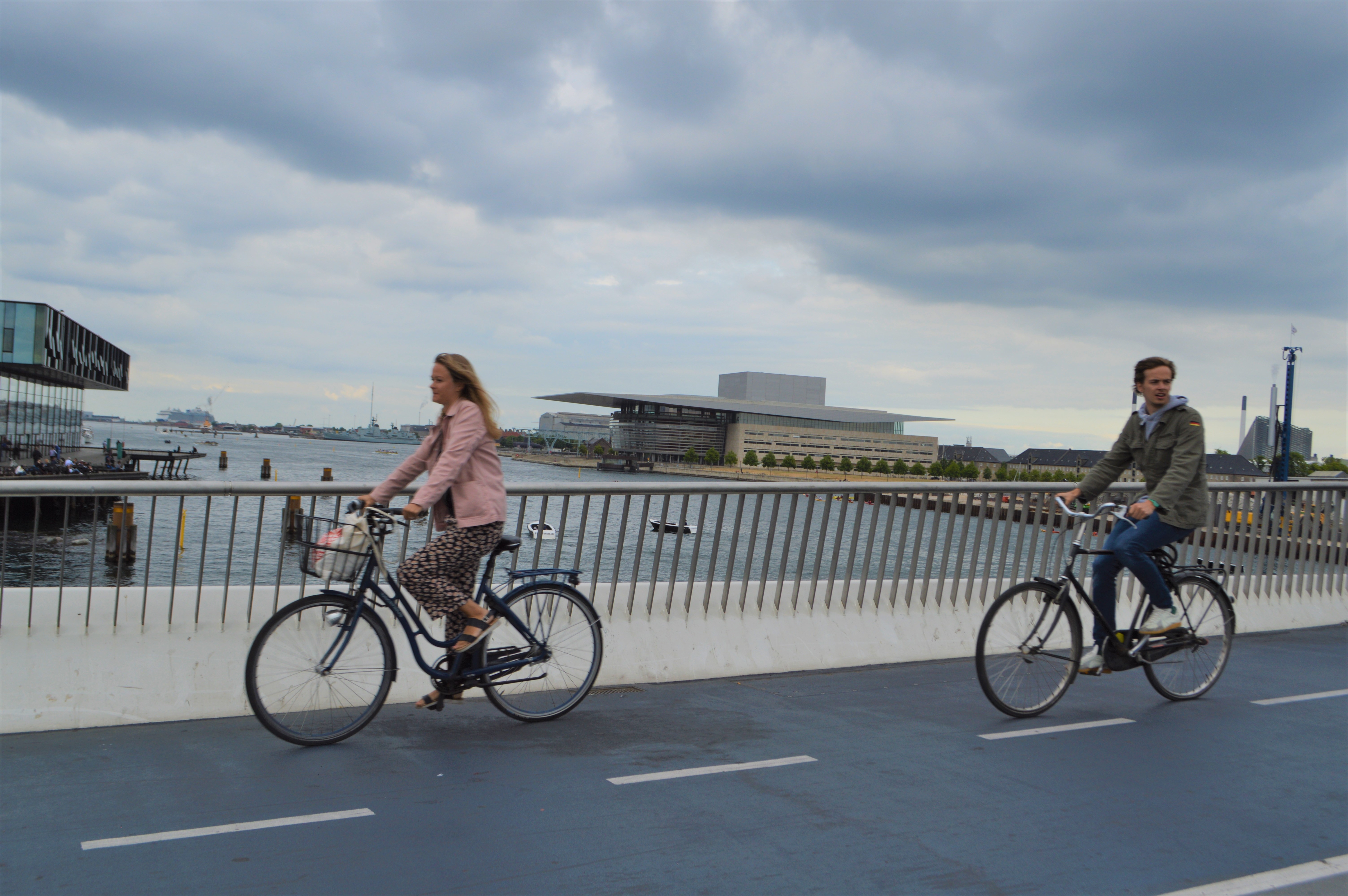 a group of people riding bicycles on a bridge