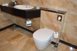 a bathroom with a sink and toilet
