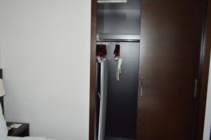 a closet with a door open