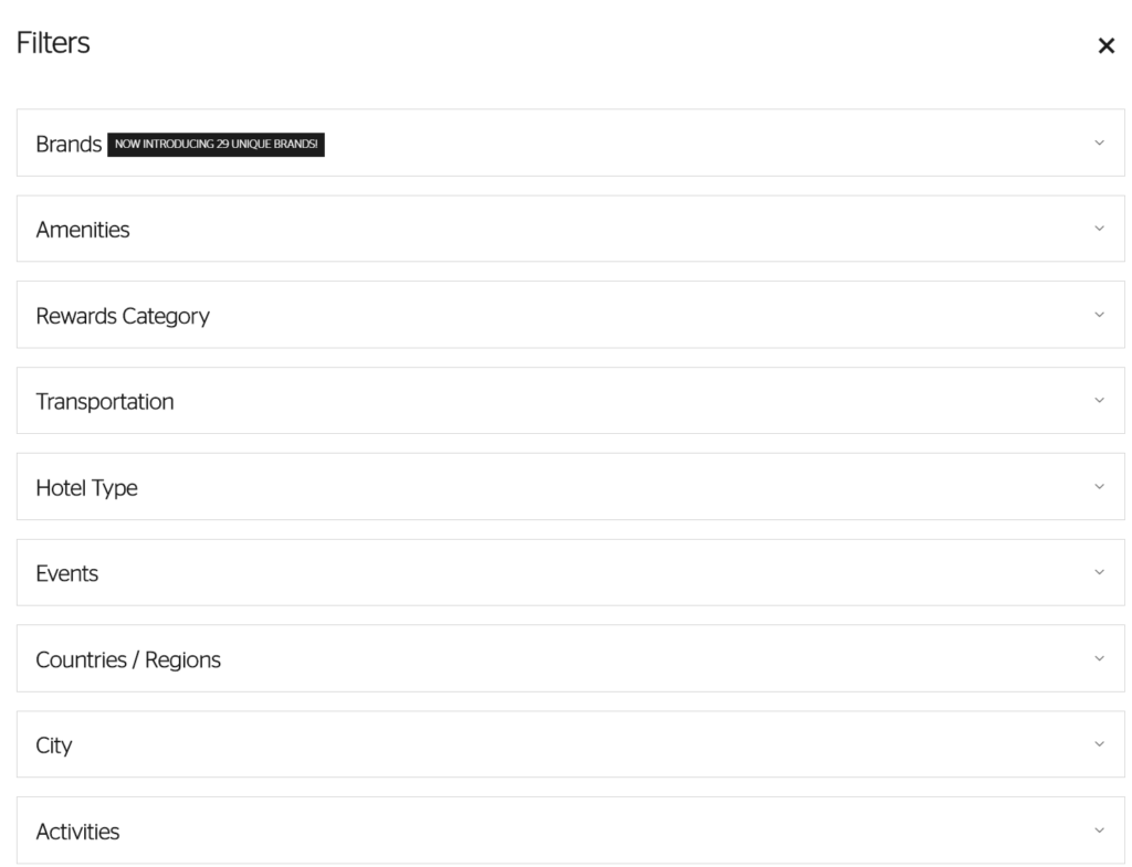 Use Marriott Rewards Hotel Directory filters for reward category and