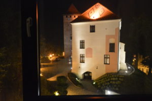 a building with a red roof