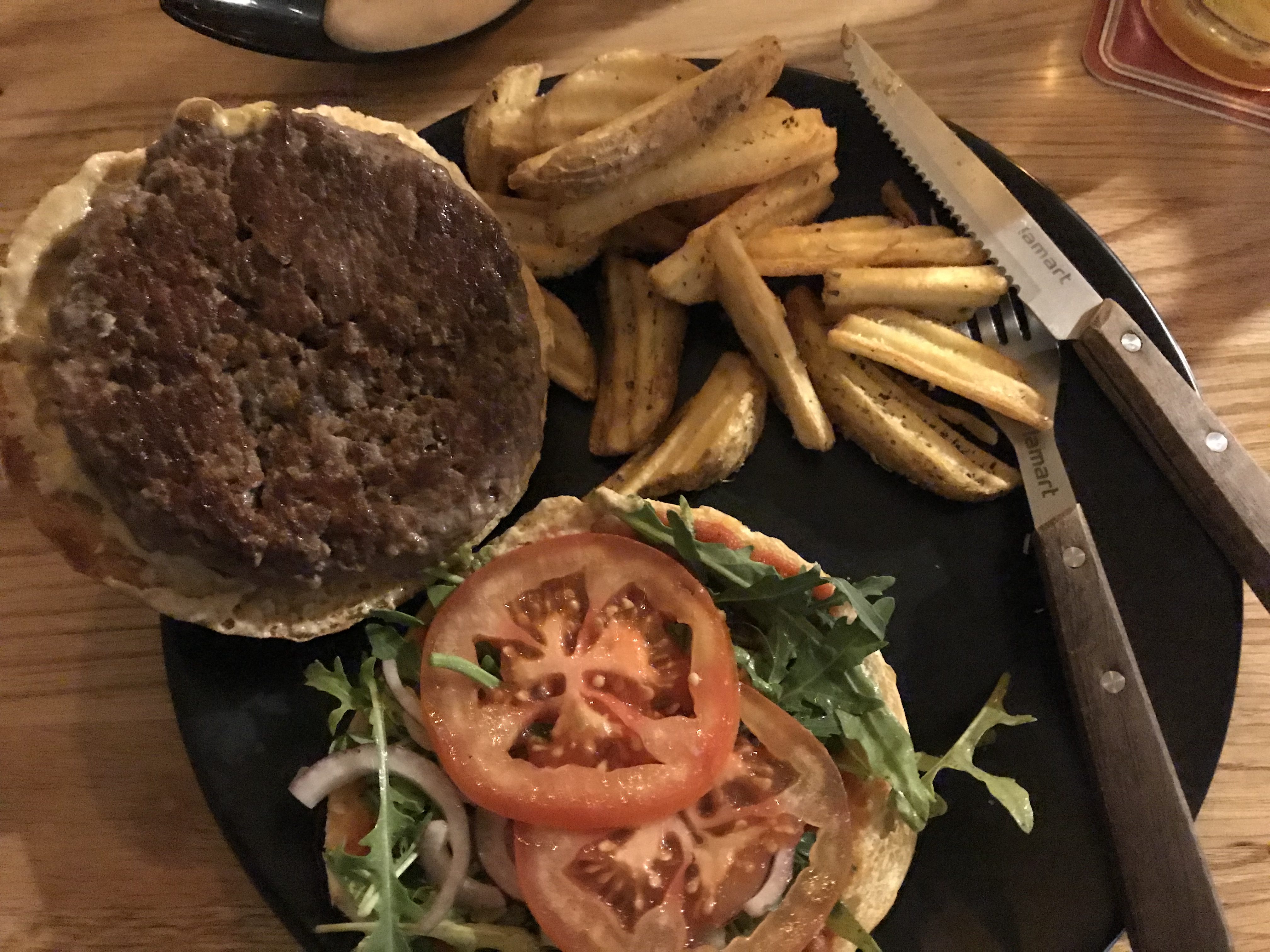 a plate of food with a burger and fries