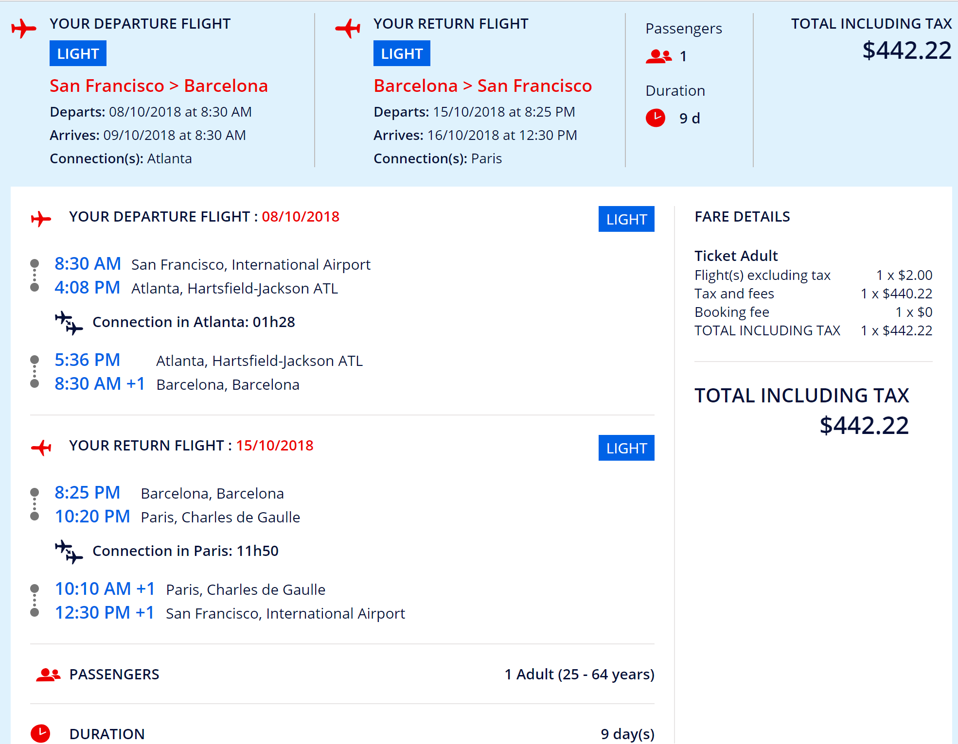 a screenshot of a flight schedule